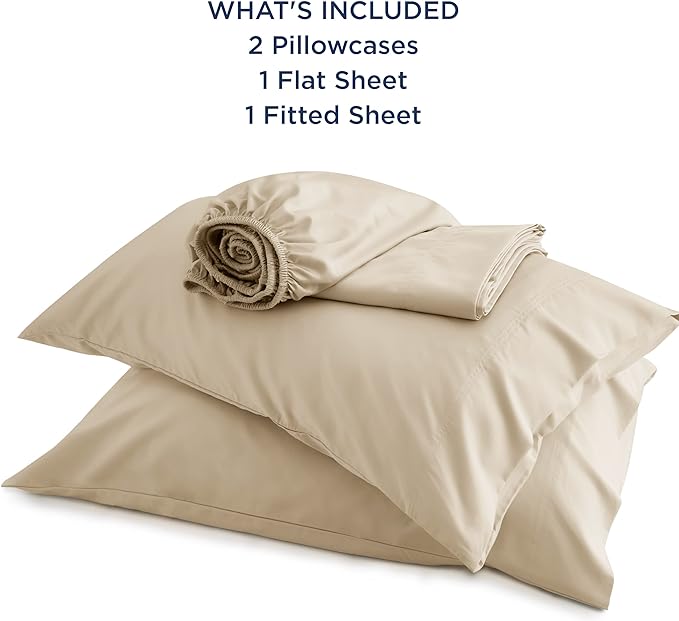 Bedsure Full Size Sheets, Cooling Sheets Full, Rayon Derived from Bamboo, Deep Pocket Up to 16", Breathable & Soft Bed Sheets, Hotel Luxury Silky Bedding Sheets & Pillowcases, Beige - LeafyLoom