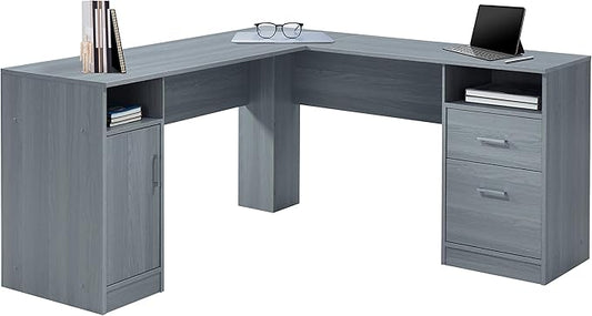 Techni Mobili Functional L-Shaped Computer Desk with storage, L is ⁠59.5" wide x 59.5" Long, Grey - LeafyLoom