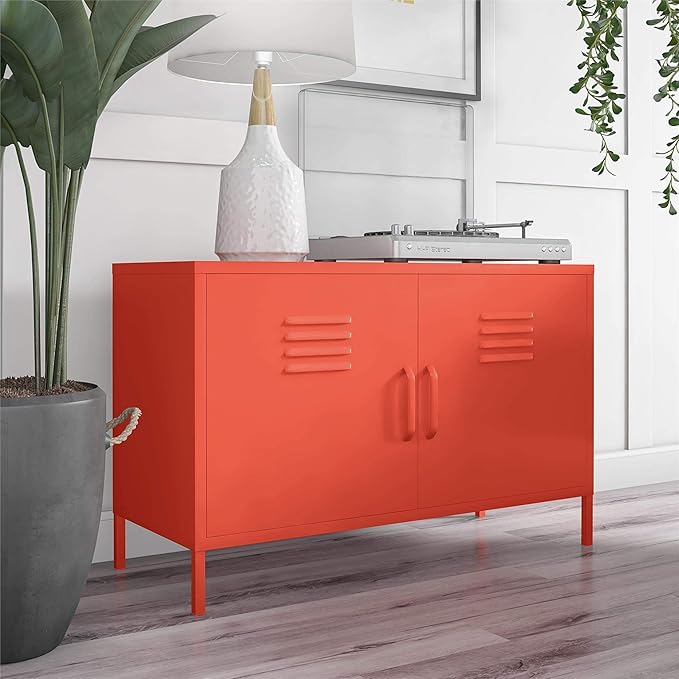 Novogratz Cache 2 Door Metal Locker Accent Storage Cabinet, Orange - LeafyLoom