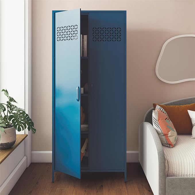 Mr. Kate Annie Tall Metal 2 Door Cabinet, Deep Ocean Blue - LeafyLoom