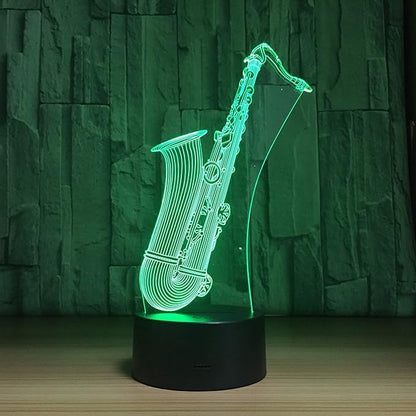 Music Instruments Saxophone 3D Optical Illusion Lamp 7 Colors Change Timing Remote Control and Touch Button Children Kids Bedside Table LED Night Light - LeafyLoom