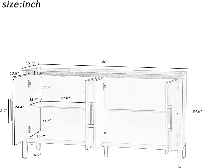 Merax Wood Sideboard Buffet Cabinet with Storage, 4 Door Farmhouse Cupboard w/Adjustable Shelves, Console Table for Kitchen, Dining/Living Room, Black - LeafyLoom