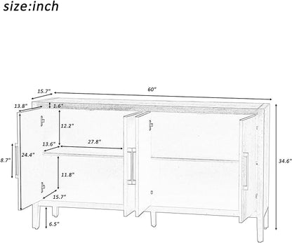 Merax Wood Sideboard Buffet Cabinet with Storage, 4 Door Farmhouse Cupboard w/Adjustable Shelves, Console Table for Kitchen, Dining/Living Room, Black - LeafyLoom