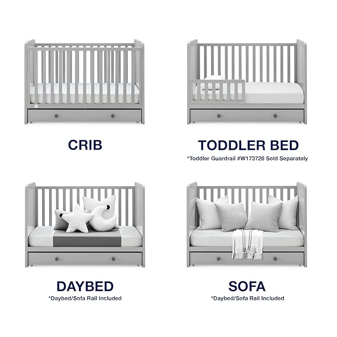 GAP babyGap Graham 4-in-1 Convertible Crib with Storage Drawer - Greenguard Gold Certified, Grey/Dark Grey - LeafyLoom