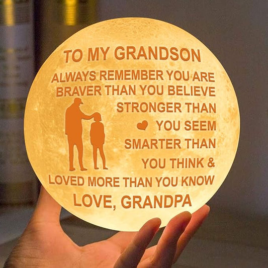 Personalized 3D Moon Lamp for Grandson,Personalized 5.9 Inch 3D Printing Moon Light Gift for Grandson Valentine's Christmas Gift (for Grandson from Grandpa) - LeafyLoom