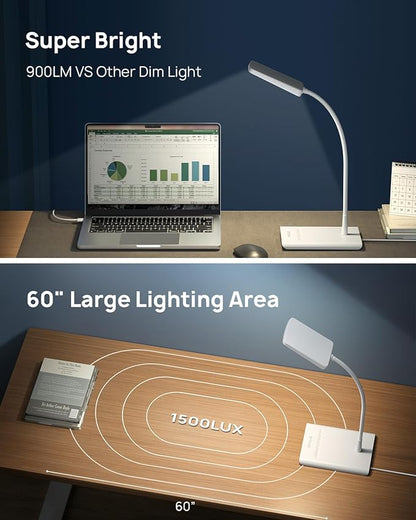 TROND LED Desk Lamp for Home Office, 3 Color Modes 7 Brightness, Dimmable Table Lamp, Eye Caring Reading Light, Gooseneck, Touch Control, 900LM Bright Desk Light for Study Task Dorm Room Essentials - LeafyLoom