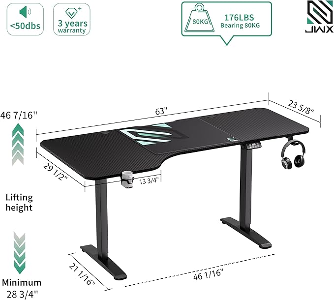 L Shaped Electric Standing Desk, 63 Inches Stand Up Corner Desk, Home Office Sit Stand Desk with Carbon Firben Top, Black Frame & Caster Wheels Set… - LeafyLoom