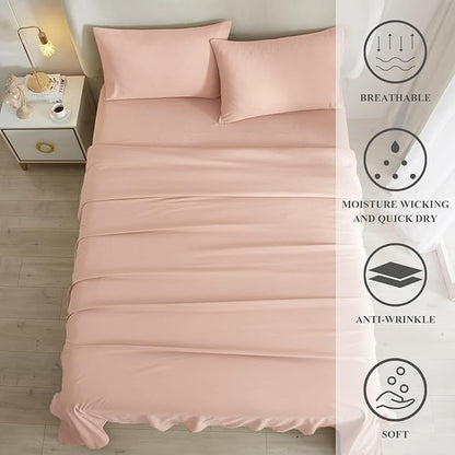 HighBuy Blush Pink Full Size Sheet Set Extra Soft Deep Pocket Sheets Set,4 Piece Bed Sheets Set Fit 16 Mattress,Wrinkle,Fade,Stain Resistant Cooling Bed Sheets,Fitted Sheets,Pillowcases Set - LeafyLoom