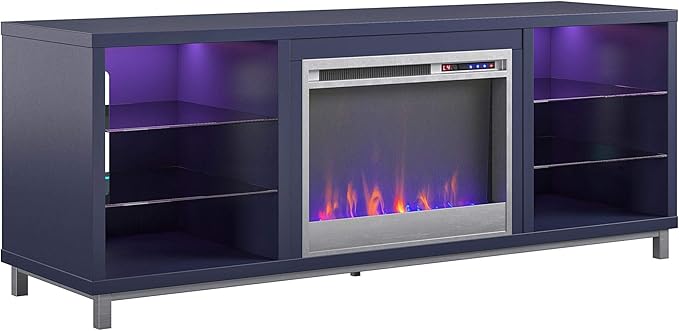 Ameriwood Home Lumina Fireplace TV Stand, Deluxe 70", Navy - LeafyLoom