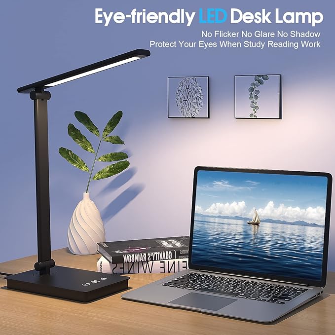 LED Desk Lamp for Home Office, Desk light Dimmable Eye-caring Reading with 5 Lighting & 5 Brightness Level, Table Light Touch Control Foldable Table Lamp for Bedside Office Study Reading Work - LeafyLoom