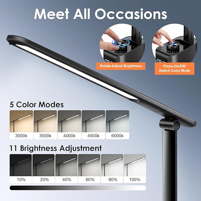 Desk Lamp for College Dorm Room,55 Lighting Modes Dorm Lamp for Dorm Desk Lamp,700 Lumen LED Desk Lamp with USB Charging Port,Desk Light with Clock+Pen Holder,Desk Lamps for Home Office Lamp for Desk - LeafyLoom