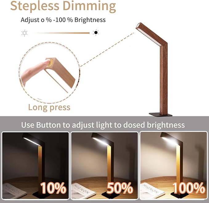 Wood Desk Light,Dimmable Desk Lamps for Bedrooms Touch Lamp Foldable Desk Light Wall Lamp (Sapele Wood) - LeafyLoom