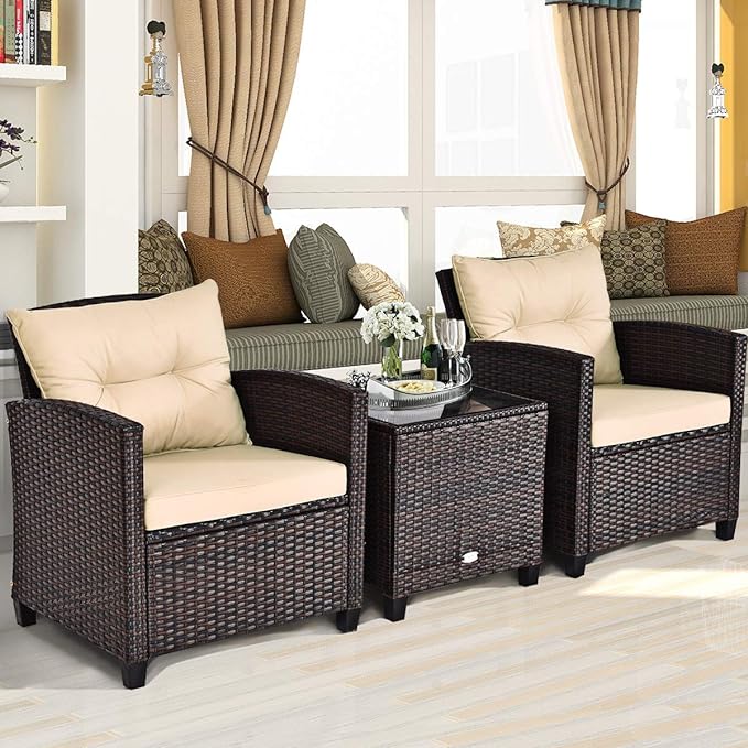 3 PCS Patio Furniture Set, Onesize, Beige - LeafyLoom