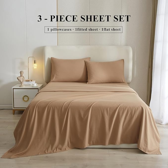 HighBuy Twin XL Size Sheet Sets Camel Beige - 3 Piece Bed Sheets and Pillowcase Set for Twin XL Bed Mattress - Cooling Sheets Soft Deep Pocket Sheets,Fitted Sheets,Twin XL Bed Sheets,Camel Beige - LeafyLoom