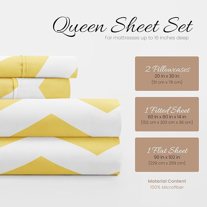 Linen Market 4 Piece Queen Bedding Sheet Set (Yellow Arrow) - Sleep Better Than Ever with These Ultra-Soft & Cooling Bed Sheets for Your Queen Size Bed - Deep Pocket Fits 16" Mattress - LeafyLoom