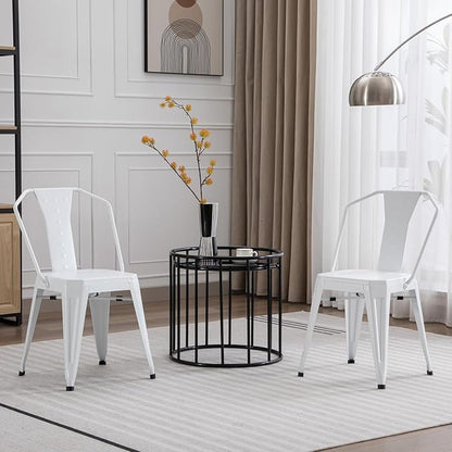 Modern Dining Chair Set of 4, Stackable Metal Chairs, Waterproof Counter Bar Chairs with High Backrest, Quick Assembly Cafe Chairs, Tolix Style for Home, Kitchen and Bar Use, White - LeafyLoom