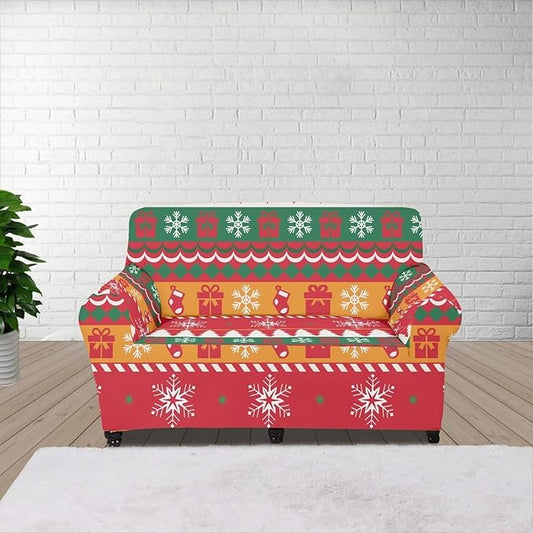 FKELYI Red Christmas Sofa Furniture Protector Easy Going Stretch Sofa Slipcover Comfortable Sofa Couch Cover with Elastic Bottom M FKELYI