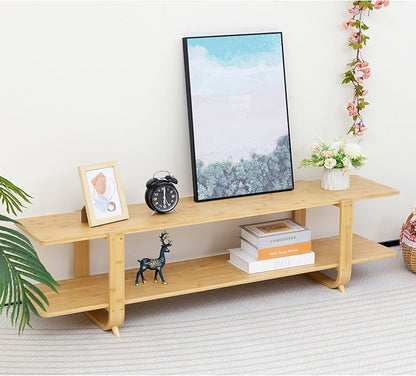 HollyHOME Bamboo TV Stand with Storage for TVs up to 65'', Modern Entertainment Center with 2 Open Shelf, Accent TV Media Console Table for Living Room, Bedroom, 55"(L), Burlywood - LeafyLoom