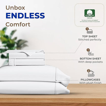 THREAD SPREAD 100% Egyptian Cotton Sheets California King Size - 600 Thread Count 4 PC White Luxury Sheets Cal King Size, Soft, Cooling Hotel Luxury Bed Sheets & Pillowcases, Fits Mattress upto 18" - LeafyLoom