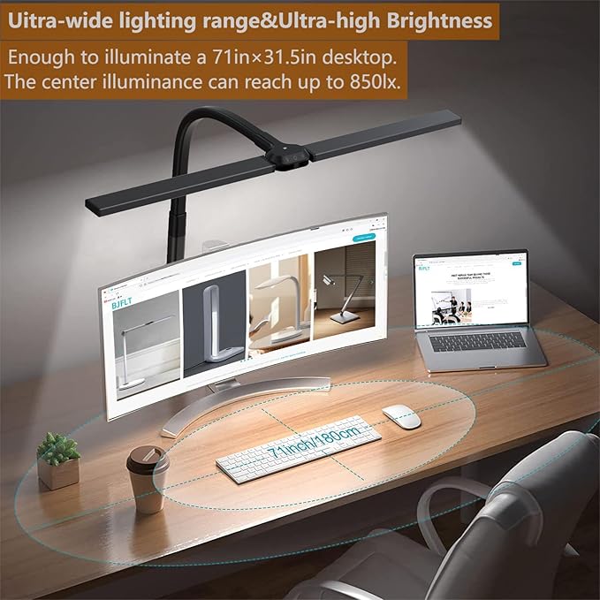 LED Desk Lamp for Office Home,24W Double Head Architect Desk Lamp with Clamp,Remote Control,Ultra Bright Auto Dimming,Stepless Lighting,Flexible Gooseneck Dimming Table Light - LeafyLoom