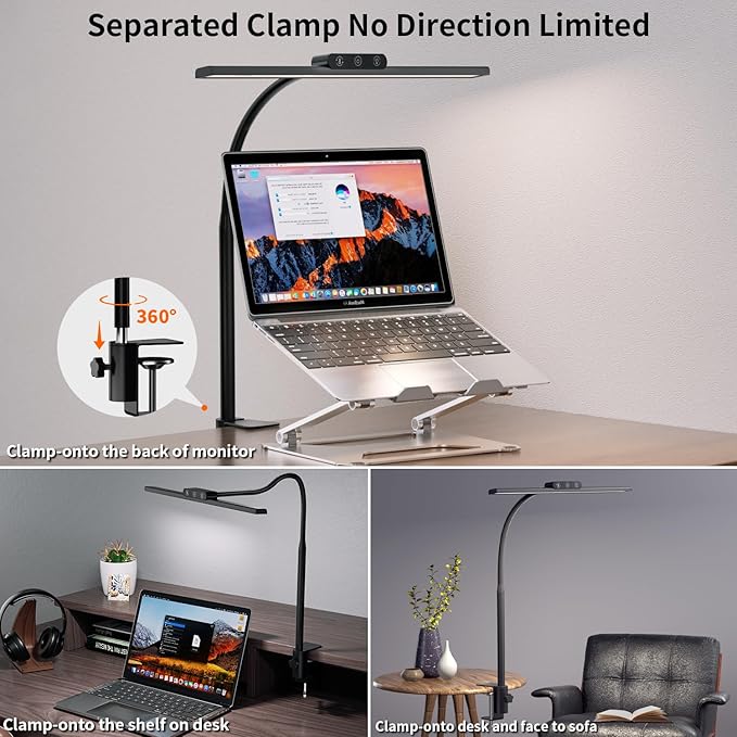 KableRika Desk Lamp,Led Desk Lamps with Clamp,Architect Desk Lights for Home Office Desktop Office Lamp 4-Brightness 4-Color Eye Care Overhead Table Lamp for Computer Monitor Study Reading - LeafyLoom