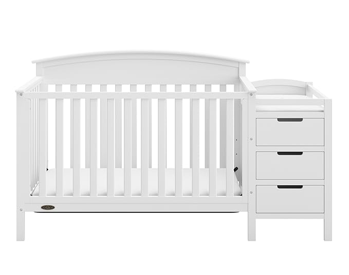 Graco Benton 4-in-1 Convertible Crib and Changer (White) – Crib and Changing Table Combo, Includes Water-Resistant Changing Pad, 3 Drawers, Converts to Toddler Bed, Daybed and Full-Size Bed - LeafyLoom