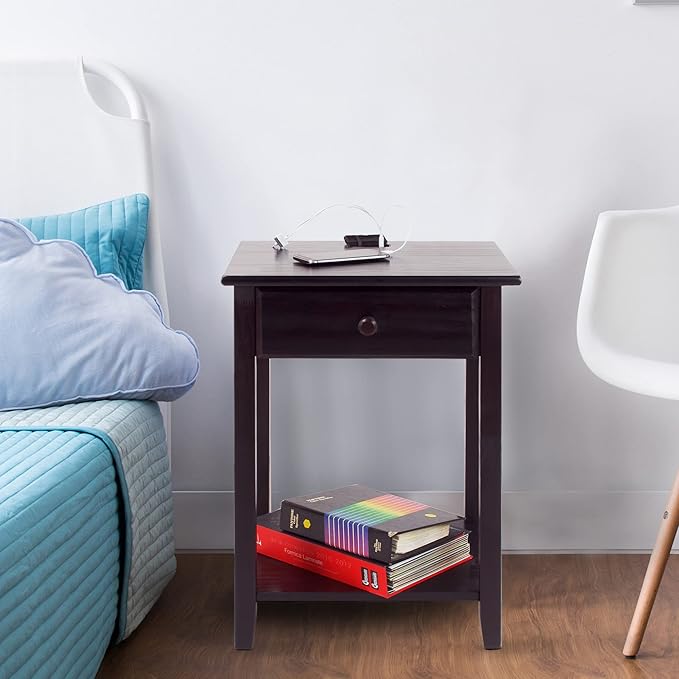 Casual Home Night Owl Nightstand with USB Ports-Espresso - LeafyLoom