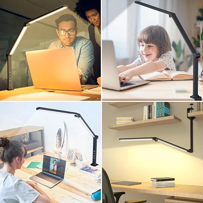 ShineTech LED Desk Lamp with Clamp, Architect Desk Lamp with Dual Light and Adjustable Swing Arm, 4 CCT Modes & 5 Brightness Levels Desk Light - LeafyLoom