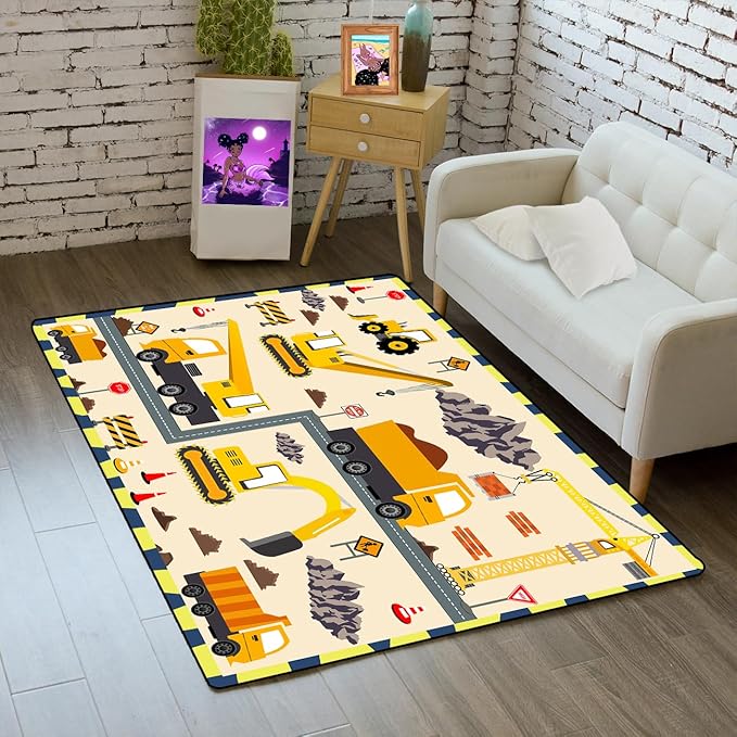 Construction Play Mat Car Rug Play Mat Construction Rugs for Boys Room Car Rug for Boys Room Construction Decor for Boys Room Playroom Rug for Livingroom 2'×3' - LeafyLoom