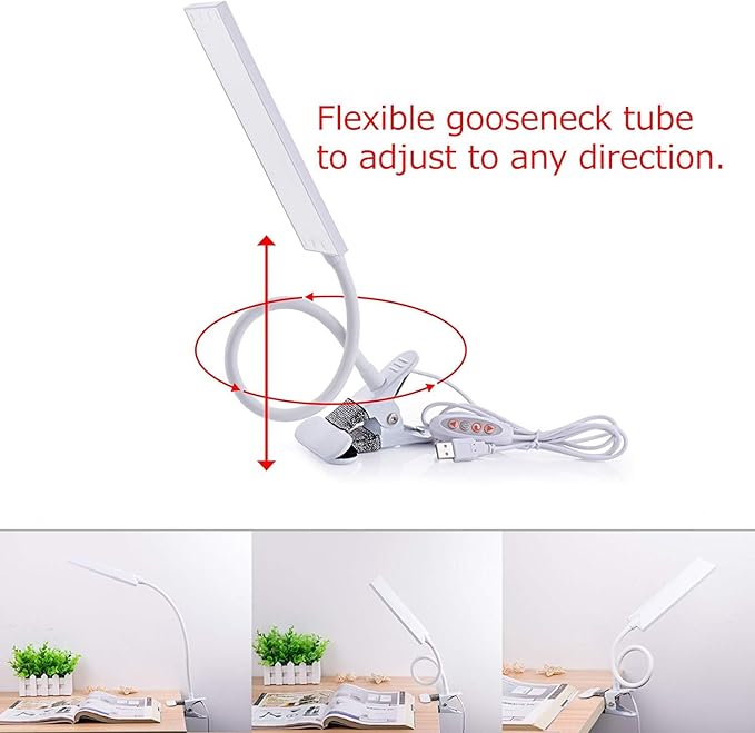 LED Desk Lamp Dimmable Eye-Caring Table Lamp Reading Light Office Light Adjustable 3 Color Modes,14 Brightness Levels, Gooseneck Flexible Clip-on Light for Studying, 5W-White - LeafyLoom