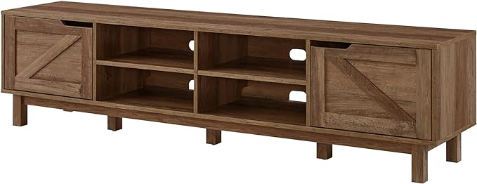 Walker Edison Tinsley Barn-Door Low Stand for TVs up to 80 Inches, 70 Inch, Rustic Oak - LeafyLoom