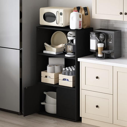 Furinno Jaya Kitchen Storage Shelf with Cabinet, Americano - LeafyLoom