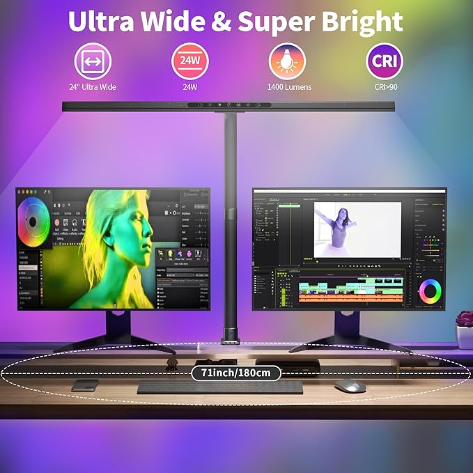 2-in-1 Desk Lamp with RGB Backlight,Architect Desk Lamps for Home Office,24W Tall Desk Lamp with Clamp,60"Timer,25 Lighting Modes,Eye Protection Swing Arm Lamp for Home/Office/Gaming/Study - LeafyLoom