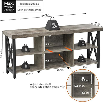 GreenForest TV Stand for TV up to 65 inches, Entertainment Center with 6 Storage Cabinet for Living Room, 55 inch Farmhouse Television Stands Console Table, Industrial TV stands for Living Room, Gray - LeafyLoom