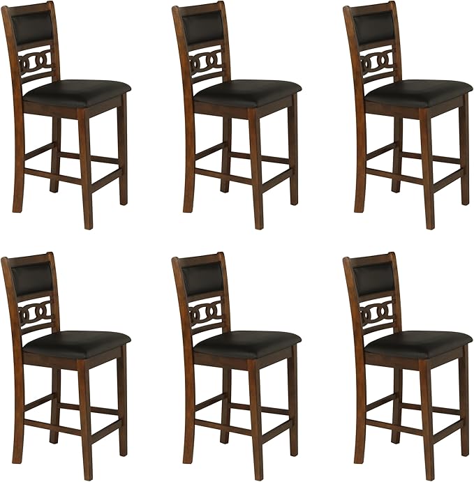 New Classic Furniture Gia Counter Dining Chair (Set of Six), Black PU Upholstered Seat & Back Rest, Brown - LeafyLoom