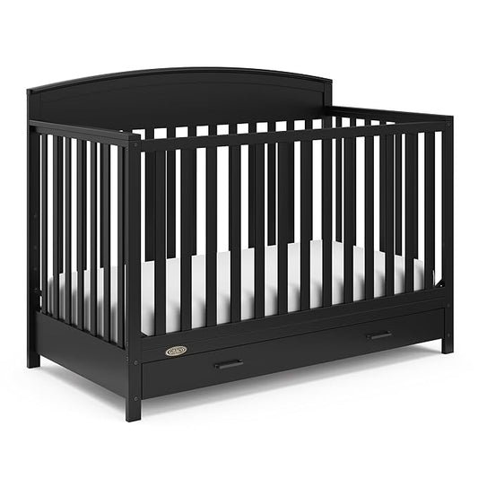 Graco Benton 5-in-1 Convertible Crib with Drawer (Black) - Converts from Baby Crib to Toddler Bed, Daybed and Full-Size Bed, Fits Standard Full-Size Crib Mattress, Adjustable Mattress Support Base - LeafyLoom