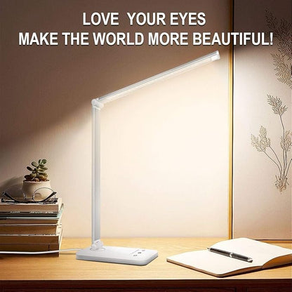 LED Desk Lamp Dimmable Table Lamp Reading Lamp with USB Charging Port, 5 Lighting Modes, Sensitive Control, 30/60 Minutes Auto-Off Timer, Eye-Caring Office Lamp - LeafyLoom