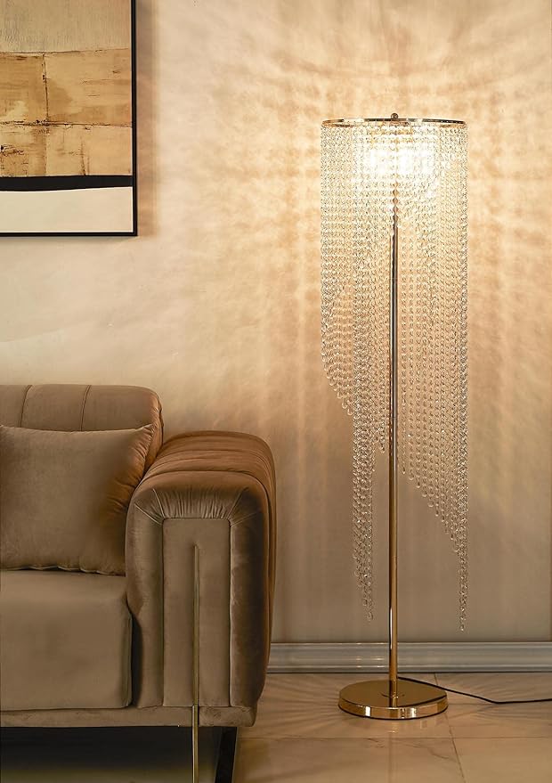 Raindrop Crystal Floor Lamp French Golden - LeafyLoom