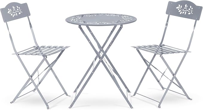 Alpine Corporation Folding Table and Chairs Patio Seating, Gray - LeafyLoom