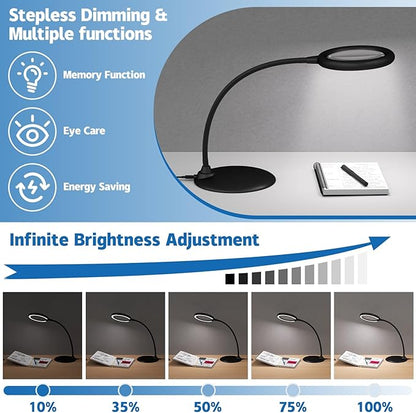 Magnifying Glass with Light and Stand, 5X Desk Magnifying Desk Lamp, Table Magnifier Lamp for Senior Close Work Reading Crafts - LeafyLoom