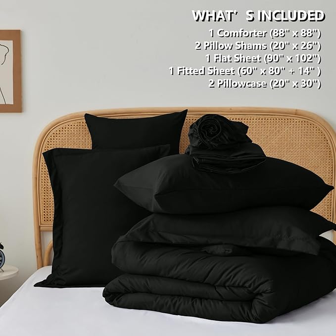 Full Bed in a Bag 7 Pieces Bedding Comforter Set with Comforter and Sheets Black Full Bed Set with Sheets,Pillow Shams, Flat Sheet, Fitted Sheet and Pillowcases - LeafyLoom