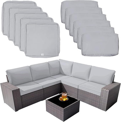 ClawsCover 11Pack Outdoor Seat and Back Cushions Replacement Covers Fit for 5-Seater 6 Pieces Wicker Rattan Patio Conversaton Set Sectional Couch Chairs Furniture,Gray-Include Cover Only - LeafyLoom