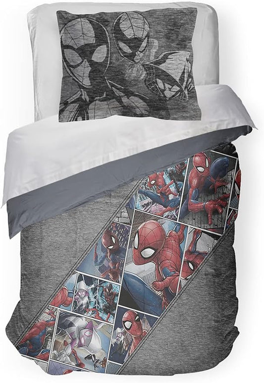 Marvel Spiderman Grunge Twin Comforter & Sham Set - Super Soft Kids Bedding - Fade Resistant Microfiber (Official Marvel Product) - LeafyLoom