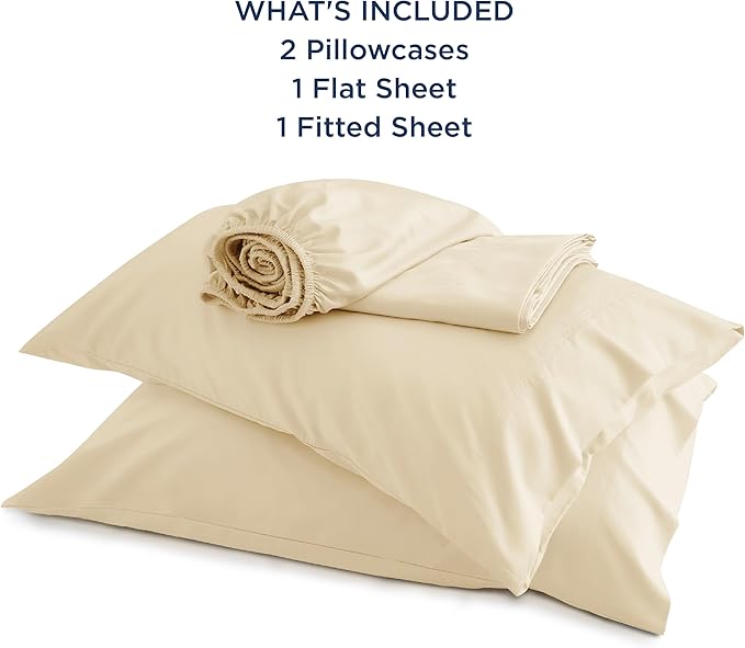 Bedsure Full Size Sheets, Cooling Sheets Full, Rayon Derived from Bamboo, Deep Pocket Up to 16", Breathable & Soft Bed Sheets, Hotel Luxury Silky Bedding Sheets & Pillowcases, Alabaster Gleam - LeafyLoom