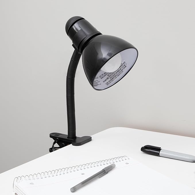 V- Light Black Adjustable Desk Lamp with Heavy Duty Clamp Clip, Flexible Gooseneck Lamp, Bed Light, Reading Lamp, or Study Light, 14 inches - LeafyLoom