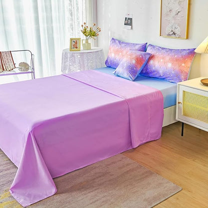 PERFEMET Purple Mermaid Twin Comforter Set for Girls, 6 Pieces Colorful Rainbow Twin Bedding Sets, Tie Dye Ombre Glitter Bed in A Bag Comforter Set with Sheets - LeafyLoom