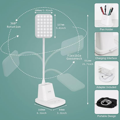 Sailstar Upgraded LED Desk Lamp with Wireless Charger, White Small Desk Light with Pen Holder, 3 Color Modes, CRI 85, 800 Lumen, Study Lamps for College Dorm Room, Home Office, Adapter Included - LeafyLoom