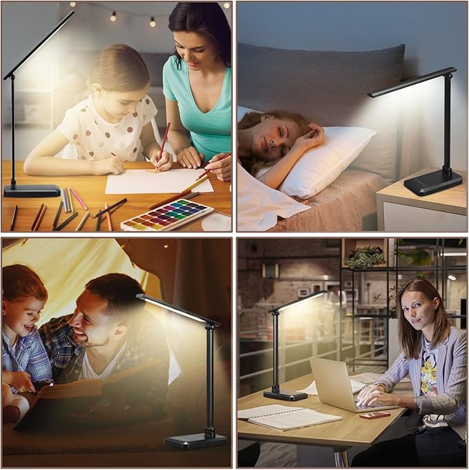 LED Desk Lamp with USB Charging Port Whole White for Home Office Essentials Table Lamp with Eye-Caring 4 Color Temperature Touch Control Stepless Dimming Desk Light for College Dorm - LeafyLoom