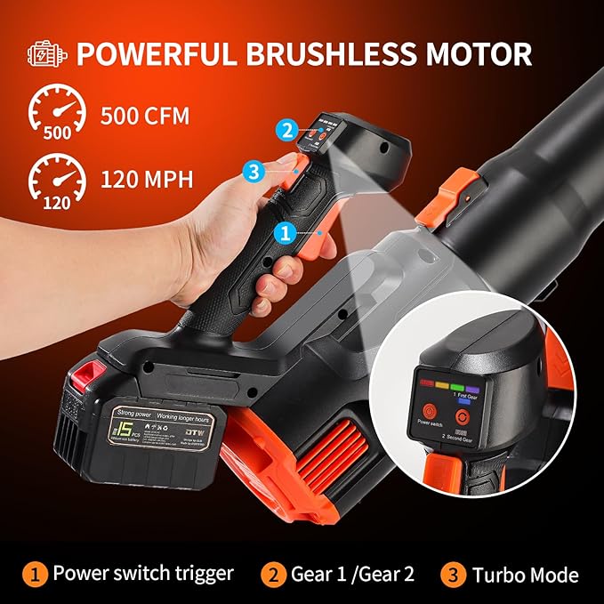 2024 Strong Power Leaf Blower Cordless, 500CFM 120MPH Leaf Blower with Battery and Charger, 20V 4.5Ah Battery Powered with Flat and Round Nozzles, for Lawn Care Yard Porch Driveway Patio Clean Snow - LeafyLoom