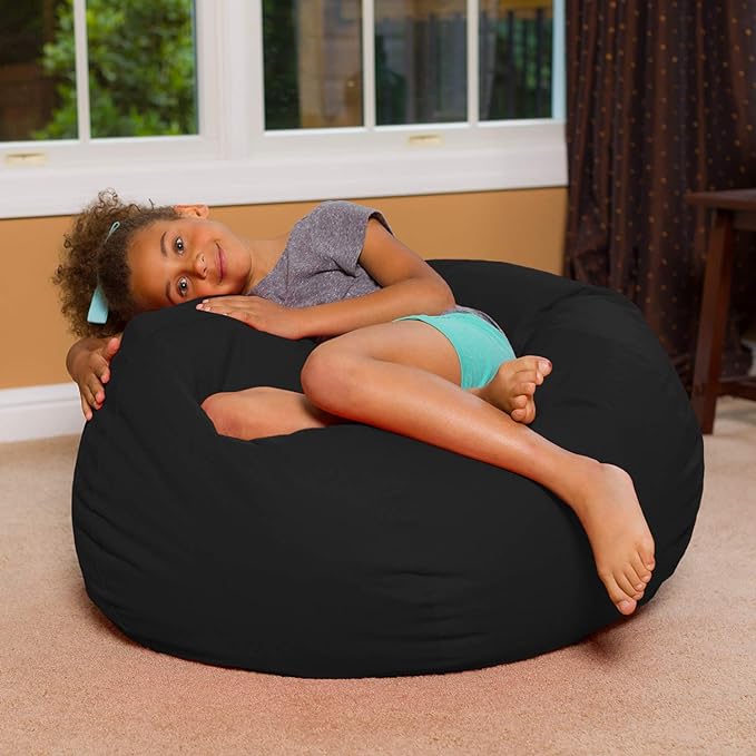 Posh Creations Bean Bag Chair for Kids, Teens, and Adults Includes Removable and Machine Washable Cover, Solid Black, 38in - Large - LeafyLoom